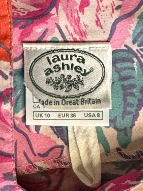 Vintage Laura Ashley Floral Puff-Sleeve Midi Dress Pink & Lavender sz 8 80s 90s - Picture 2 of 10